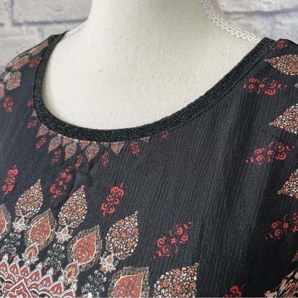 DESIGUAL boho Hindu abstract floral rhinestone front short sleeve top size small - Picture 5 of 11